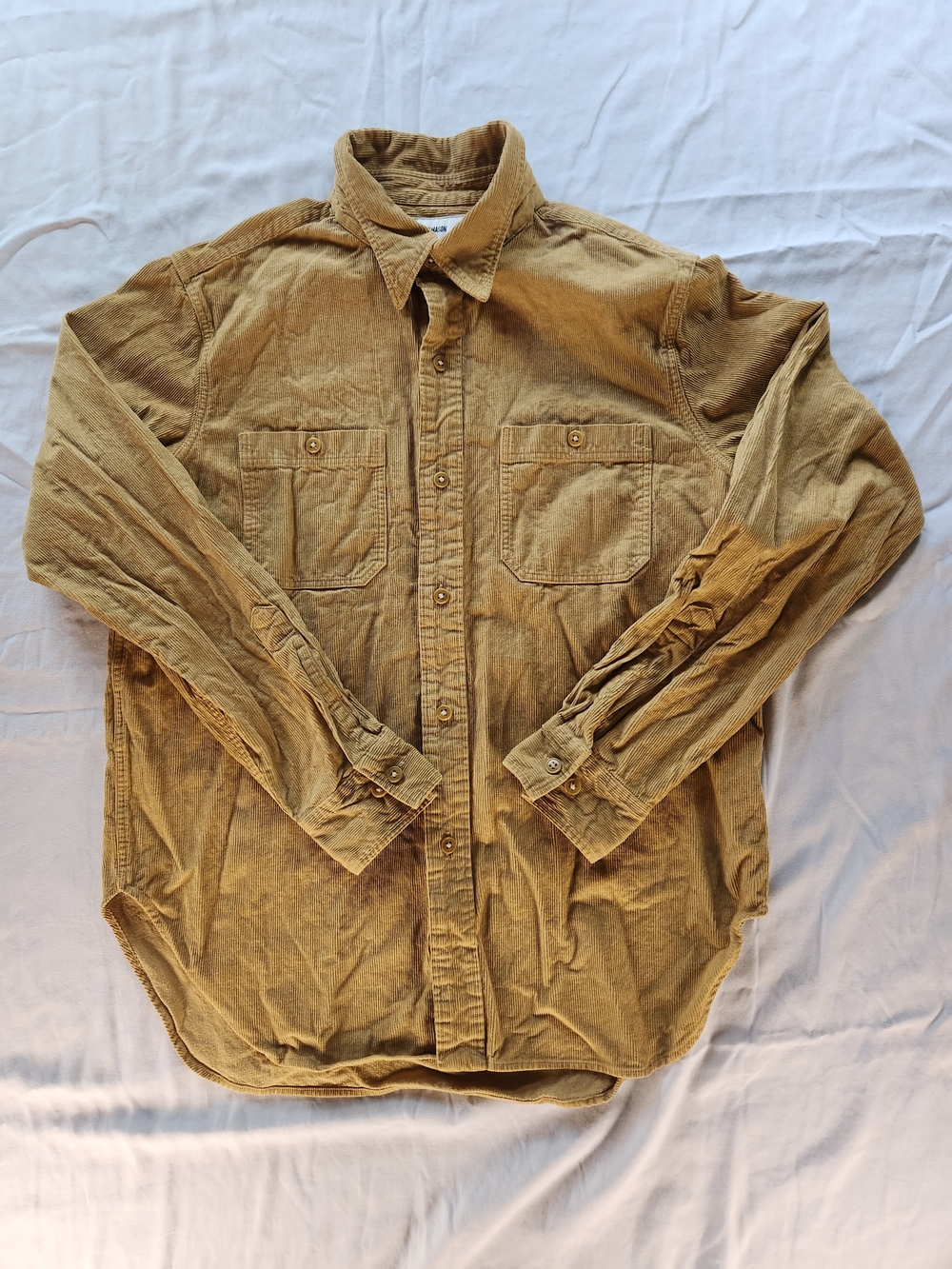 Buck Mason Men's Tan Corduroy Button-Up Long Sleeve Point Collar Shirt Size M
